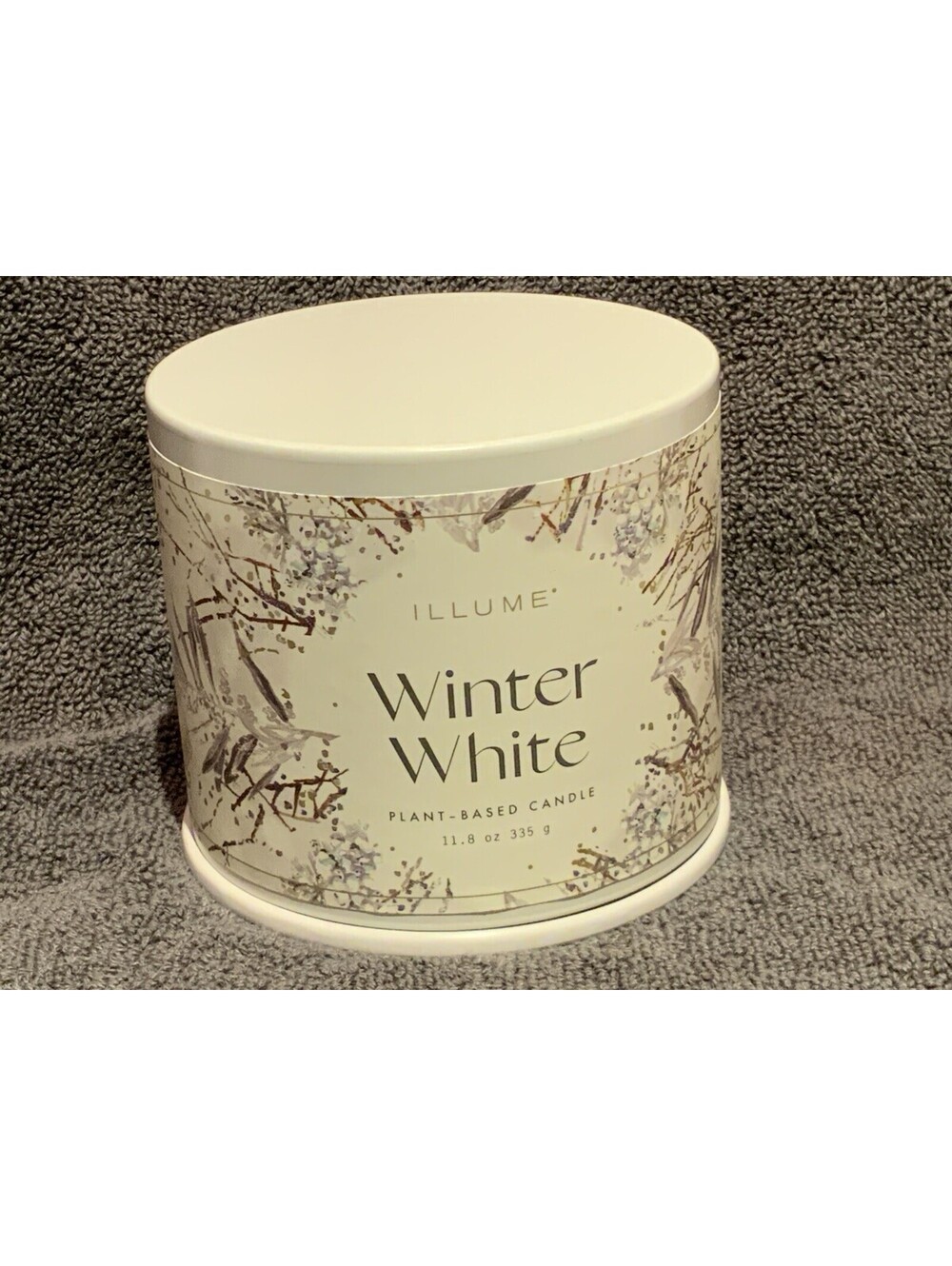 Illuminate Plant Based Fragrant 11.8 oz. Winter White Vanity Tin Candle USA Made